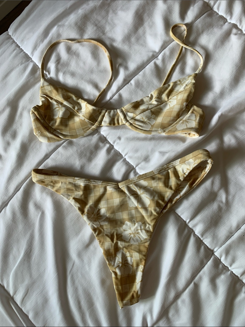 BENOA  Yellow Floral Plaid Underwire Bikini